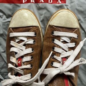 Prada Brown Leather Slip-On Sneakers with White Insoles